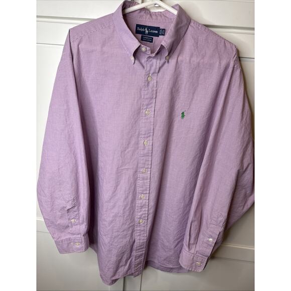 Ralph Lauren Shirt Mens XL 17 1/2 NeckPink White Plaid Dress Classic Fit Preppy - Picture 1 of 9